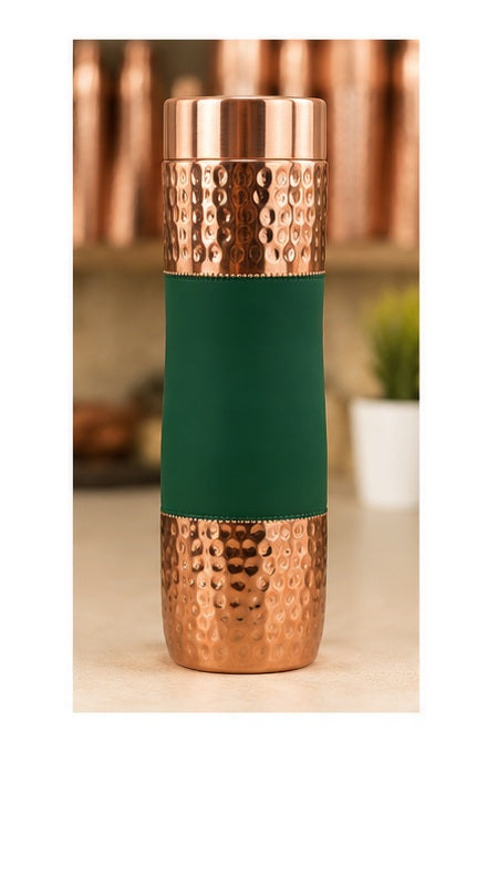 Zupraa™ Premium Pure Copper Water Bottle | Emerald Green Hammered Finish | Handcrafted | Leakproof | 100% Food-Grade Copper | 900 ml