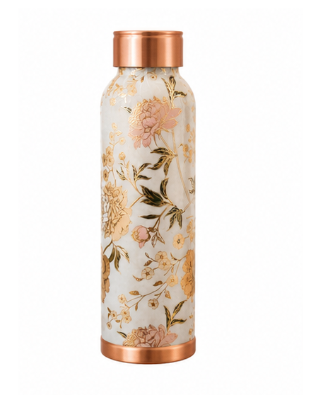 Premium Handcrafted Floral Printed Pure Copper Water Bottle – 1000ml | Ayurvedic Wellness Bottle