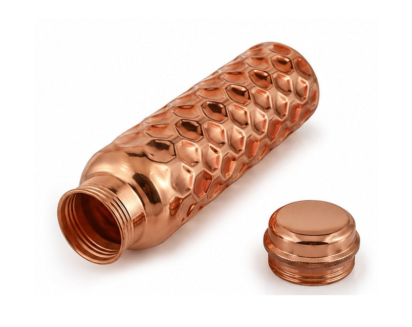 Zupraa Pure Copper Hammered Honeycomb Water Bottle – 100% Pure Copper | Leak-Proof | Ayurvedic Drinking Bottle