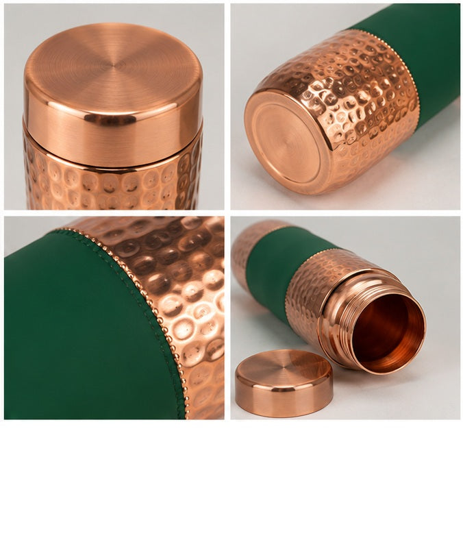 Zupraa™ Premium Pure Copper Water Bottle | Emerald Green Hammered Finish | Handcrafted | Leakproof | 100% Food-Grade Copper | 900 ml
