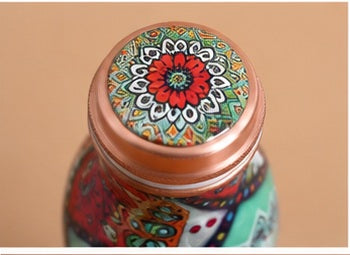 Zupraa Artisan Mandala Copper Water Bottle – Handcrafted Printed Design | 100% Pure Copper | Leak-Proof