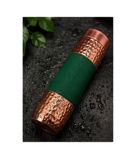 Zupraa™ Premium Pure Copper Water Bottle | Emerald Green Hammered Finish | Handcrafted | Leakproof | 100% Food-Grade Copper | 900 ml