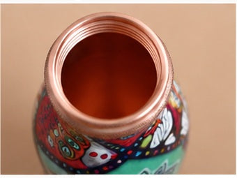Zupraa Artisan Mandala Copper Water Bottle – Handcrafted Printed Design | 100% Pure Copper | Leak-Proof
