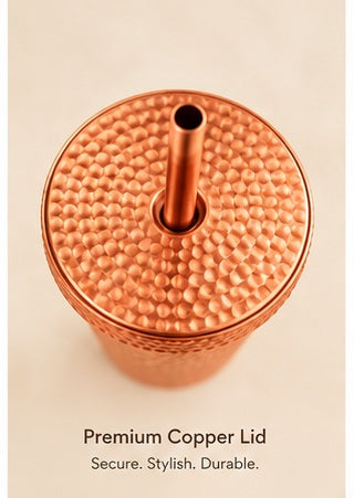 **Zupraa Premium Hammered Copper Tumbler with Lid & Straw – Textured Designer Cup**