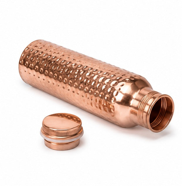 ***Zupraa** *Global Premium Hammered Pure Copper Water Bottle with Screw Cap – Traditional Designer Copper Bottle for Home, Office, Travel & Gifting