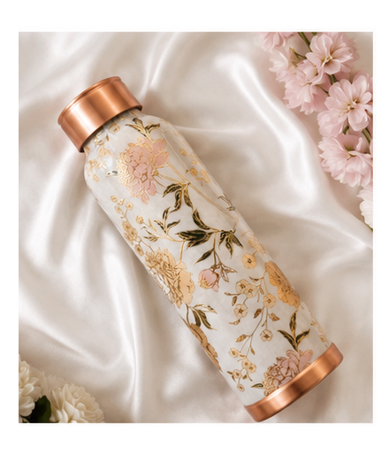 Premium Handcrafted Floral Printed Pure Copper Water Bottle – 1000ml | Ayurvedic Wellness Bottle