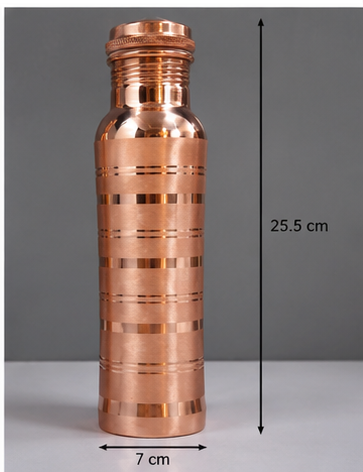 **Zupraa™ Premium Pure Copper Water Bottle | Handcrafted Brushed Finish | Leakproof | Ayurvedic Copper Drinking Bottle | 100% Food Grade Copper**