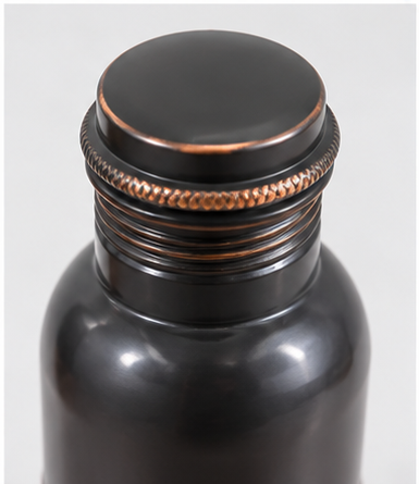 Zupraa™ Premium Matte Black Copper Water Bottle with Honeycomb Copper Grip – Handcrafted Leakproof Bottle