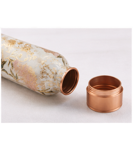 Premium Handcrafted Floral Printed Pure Copper Water Bottle – 1000ml | Ayurvedic Wellness Bottle