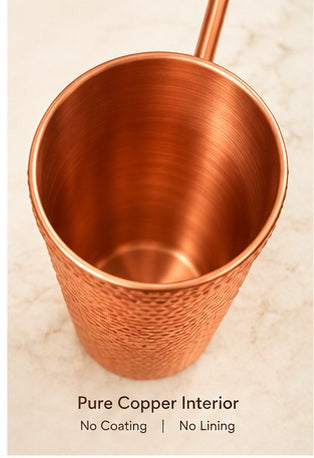 **Zupraa Premium Hammered Copper Tumbler with Lid & Straw – Textured Designer Cup**
