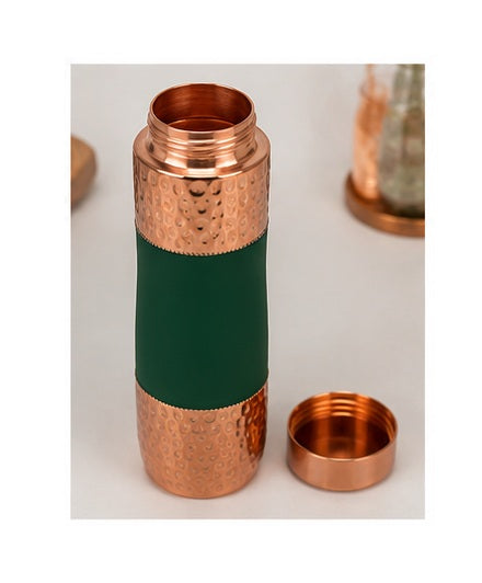 Zupraa™ Premium Pure Copper Water Bottle | Emerald Green Hammered Finish | Handcrafted | Leakproof | 100% Food-Grade Copper | 900 ml