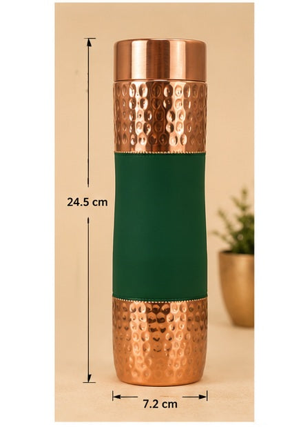 Zupraa™ Premium Pure Copper Water Bottle | Emerald Green Hammered Finish | Handcrafted | Leakproof | 100% Food-Grade Copper | 900 ml