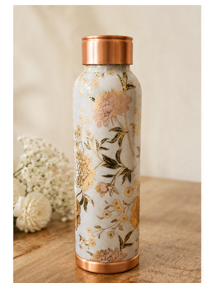 Premium Handcrafted Floral Printed Pure Copper Water Bottle – 1000ml | Ayurvedic Wellness Bottle