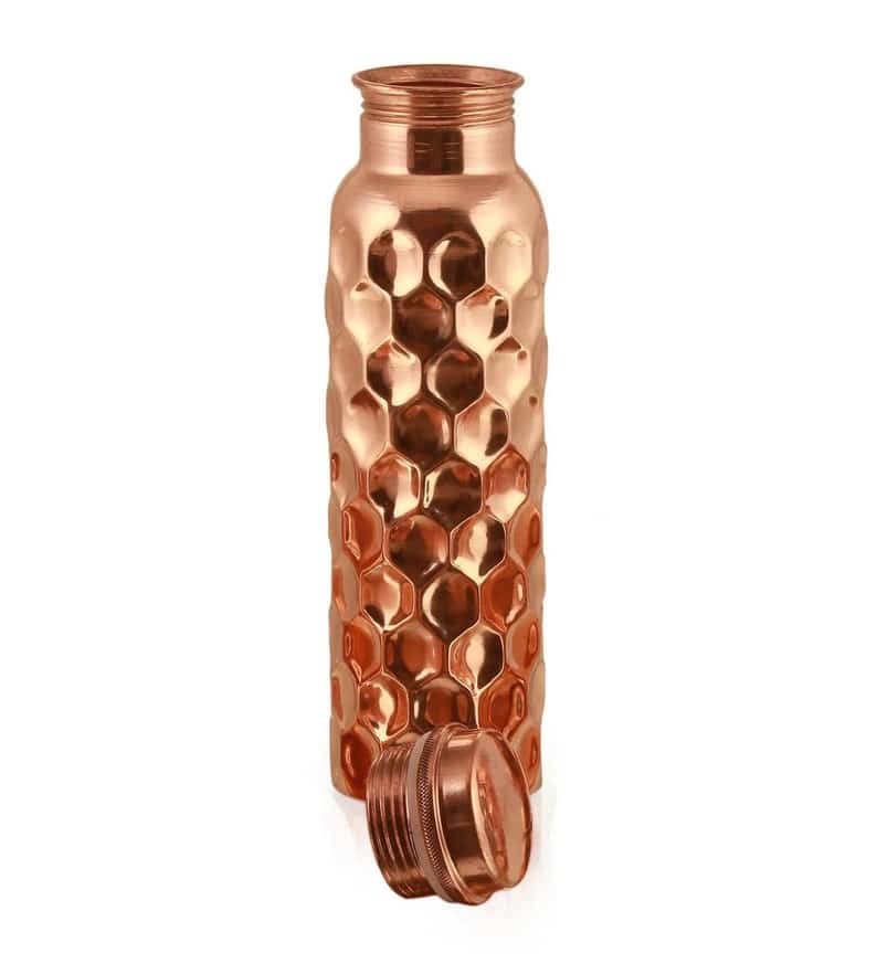 Zupraa Pure Copper Hammered Honeycomb Water Bottle – 100% Pure Copper | Leak-Proof | Ayurvedic Drinking Bottle