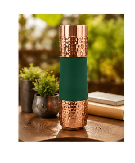 Zupraa™ Premium Pure Copper Water Bottle | Emerald Green Hammered Finish | Handcrafted | Leakproof | 100% Food-Grade Copper | 900 ml