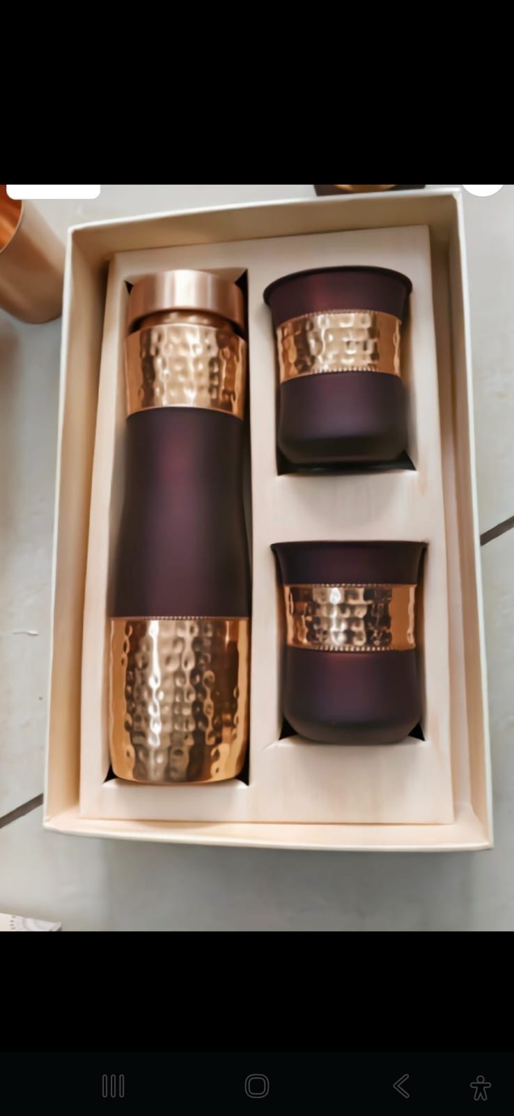 Zupraa™ Premium Pure Copper Water Bottle Gift Set with 2 Copper Glasses | Matte Black Hammered Finish | Leakproof | Handcrafted | Luxury Gift Box