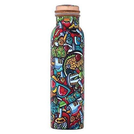 Premium Graffiti Art Printed Pure Copper Water Bottle – 1000ml | Leak-Proof Ayurvedic Copper Bottle