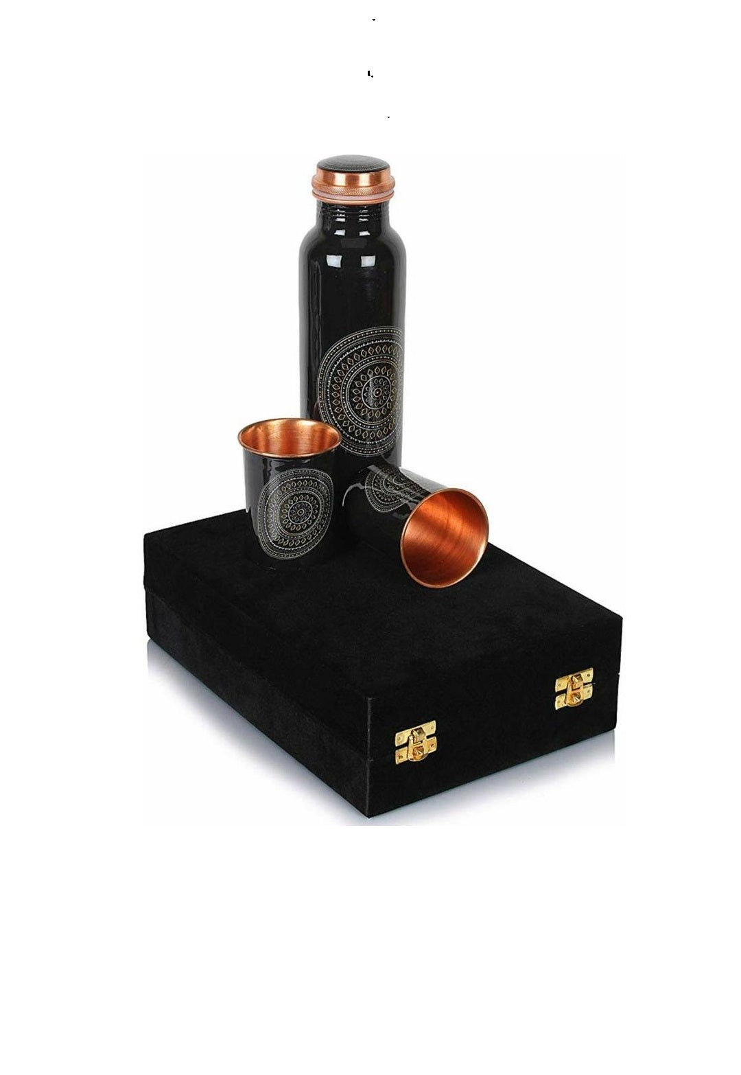 ZUPRAA92 Premium Black Copper Water Bottle Gift Set with 2 Copper Glasses | Handcrafted Ayurvedic Drinking Bottle | Luxury Velvet Gift Box