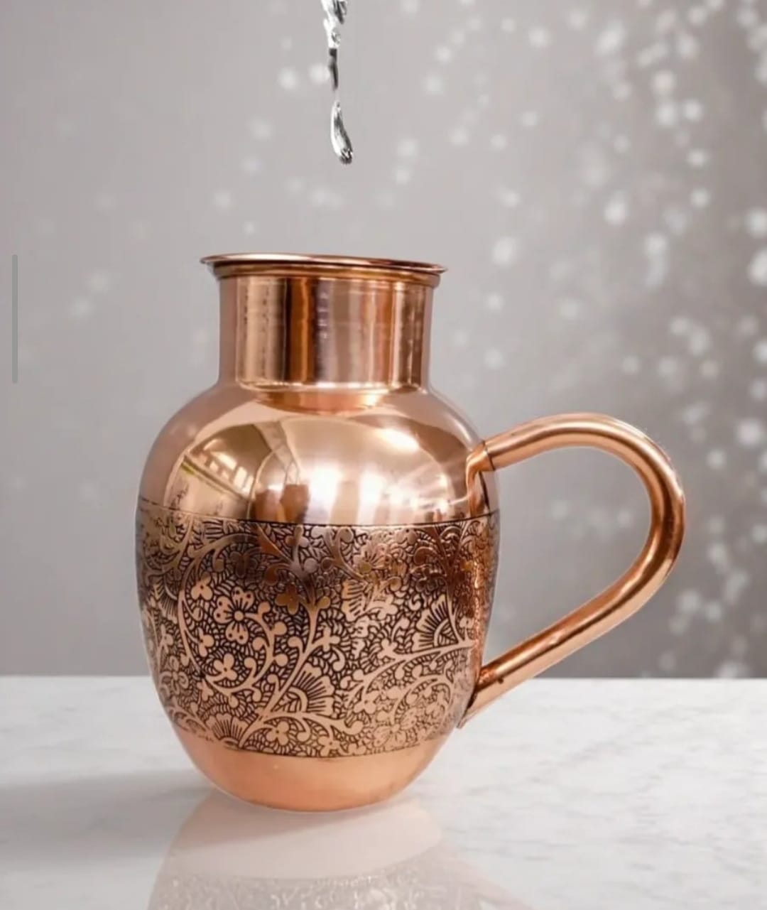 Premium Handcrafted Engraved Pure Copper Mug with Handle – Ayurvedic Drinking Mug | 450ml