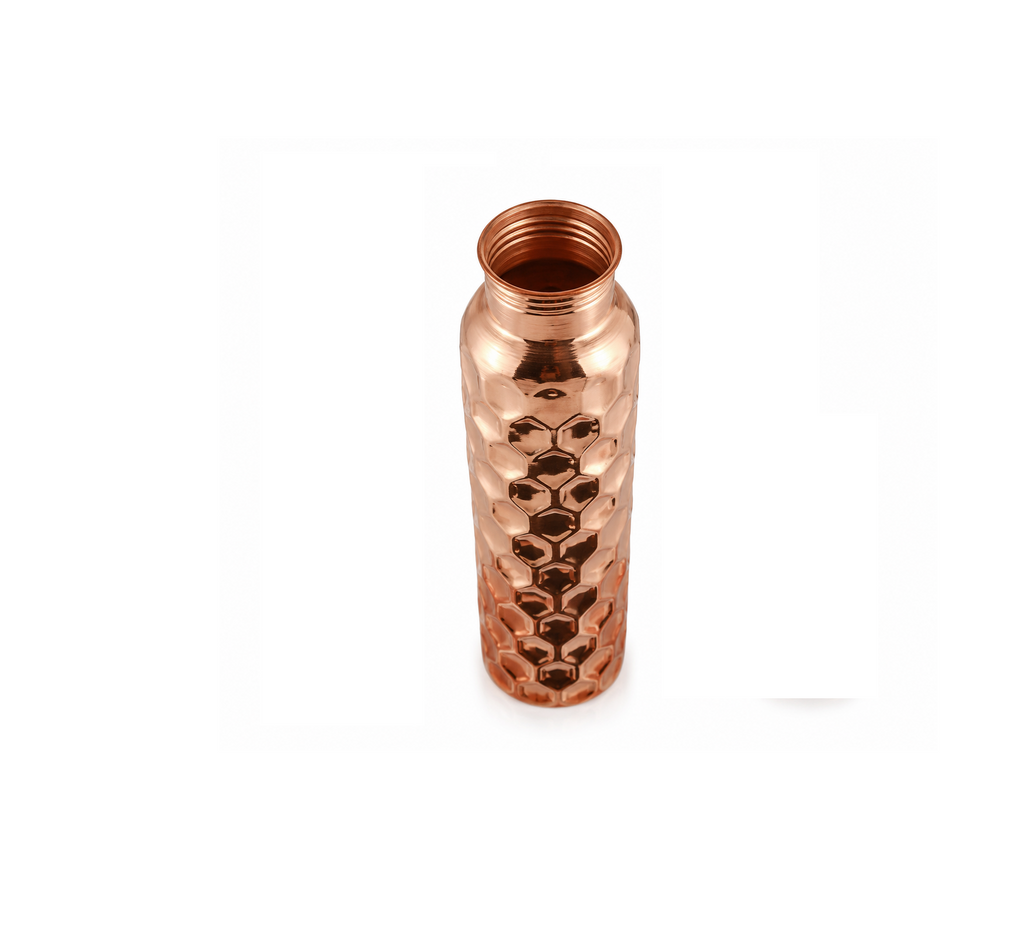 Zupraa Pure Copper Hammered Honeycomb Water Bottle – 100% Pure Copper | Leak-Proof | Ayurvedic Drinking Bottle
