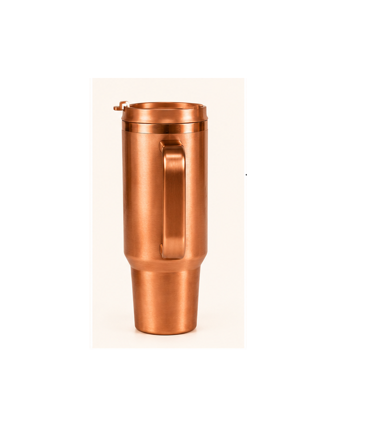 **ZUPRAA**  Pure Copper Travel Tumbler with Copper Straw & Handle – 1200 ml