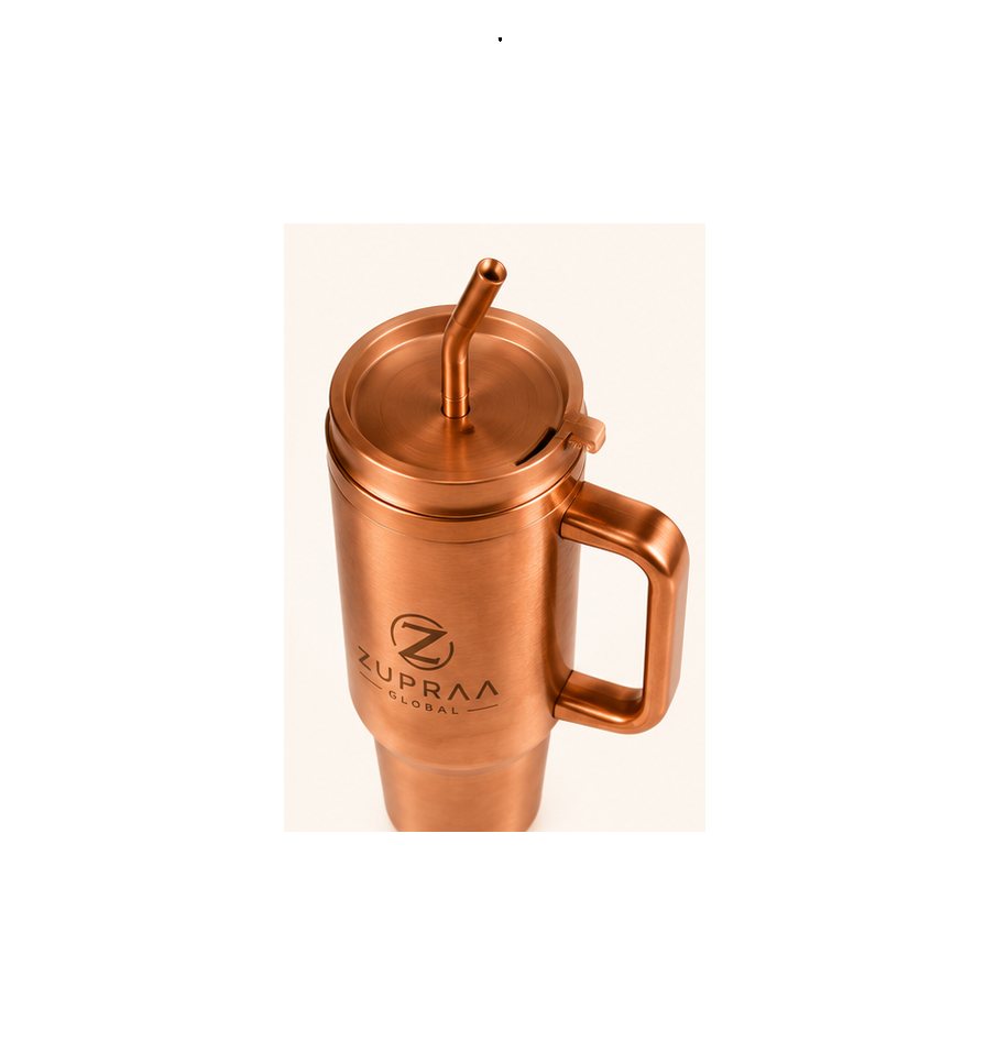 **ZUPRAA**  Pure Copper Travel Tumbler with Copper Straw & Handle – 1200 ml
